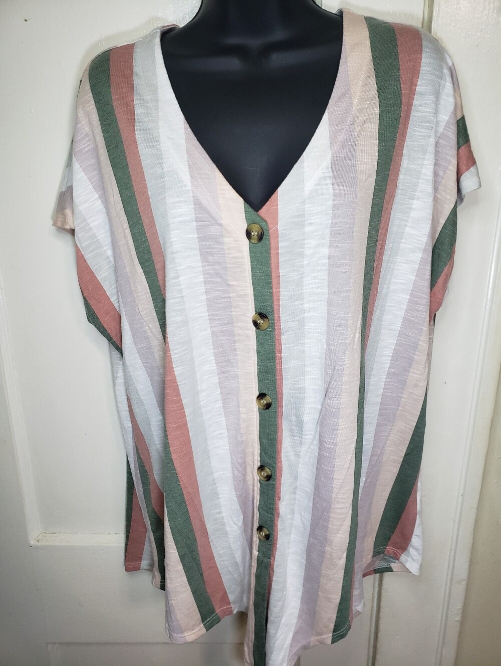 Torrid Size 2 2X Striped Button Up Tie Front Top Short Sleeve V-Neck Blouse